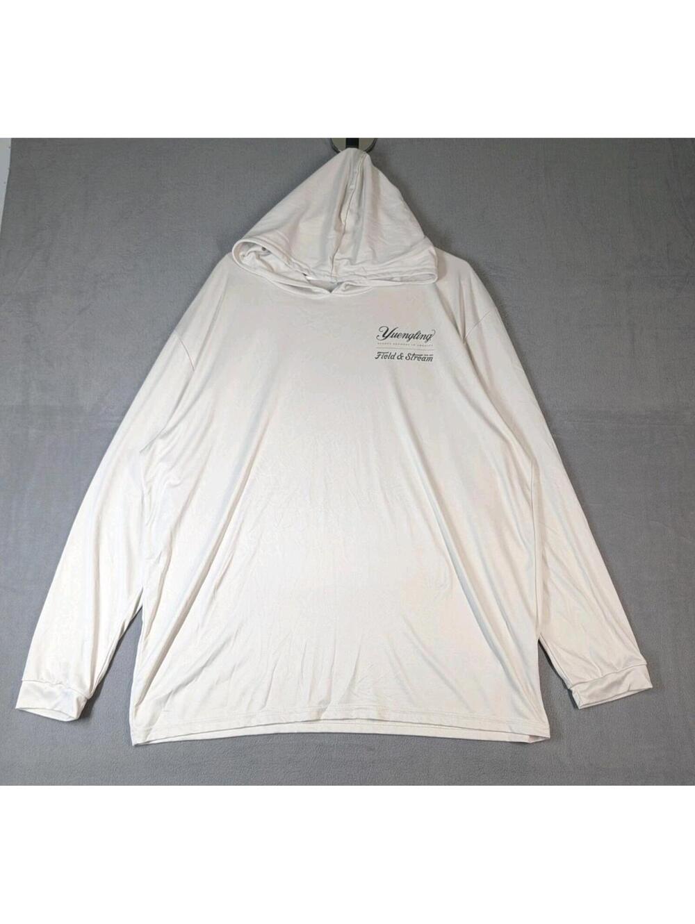 Yuengling Mens 2XL White Hooded Fishing Shirt Beer Outdoor UPF 50 Graphic